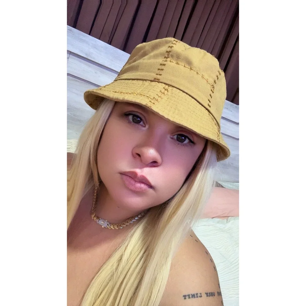 N•Y‎ Hat&Cap Tan Patchwork Bucket Hat Distressed Casual Streetwear Style